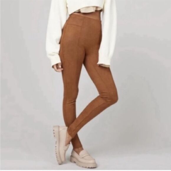 SPANX | Rich Caramel Faux Suede Pull On High Waist Leggings Women’s Size X-Large - Picture 1 of 12